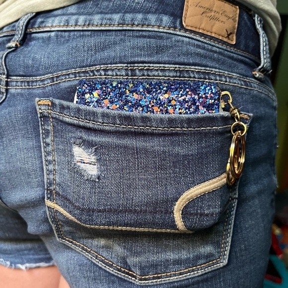 Mini Glitter Keychain Wallet Clip On Iridescent Card Holder Sparkly Small Zipper - Picture 7 of 17